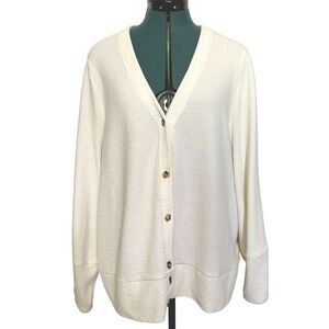 Madewell Cardigan Sweater Womens 2X Ivory V Neck Button Front Textured Knit Plus